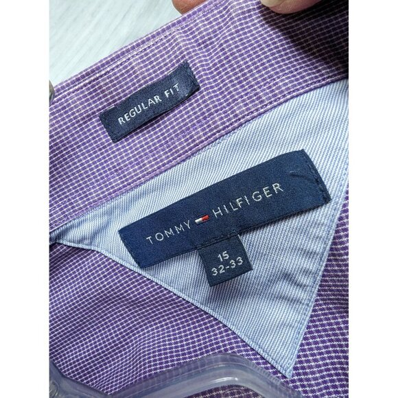 Tommy Hilfiger Dress Shirt 15 Purple Plaid 32-33 Long Sleeve Mens - Picture 3 of 4